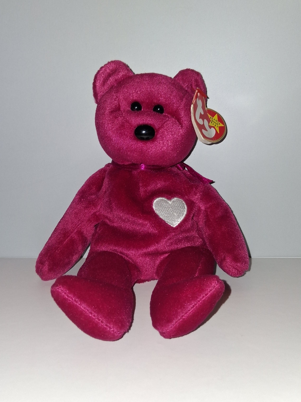 TY Beanie Baby 1998 Valentina Plush Heart Bear Magenta Pink